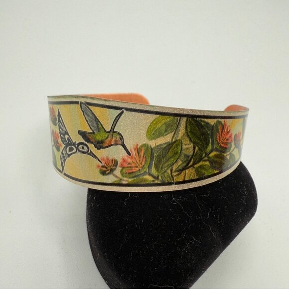 Sue Coleman Artisan Copper Cuff Bracelet with Hummingbird Floral Design Vintage - Picture 12 of 13